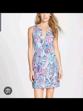 Lilly Pulitzer Pink & Blue Shell-Print Sleeveless Mini Shift Dress
